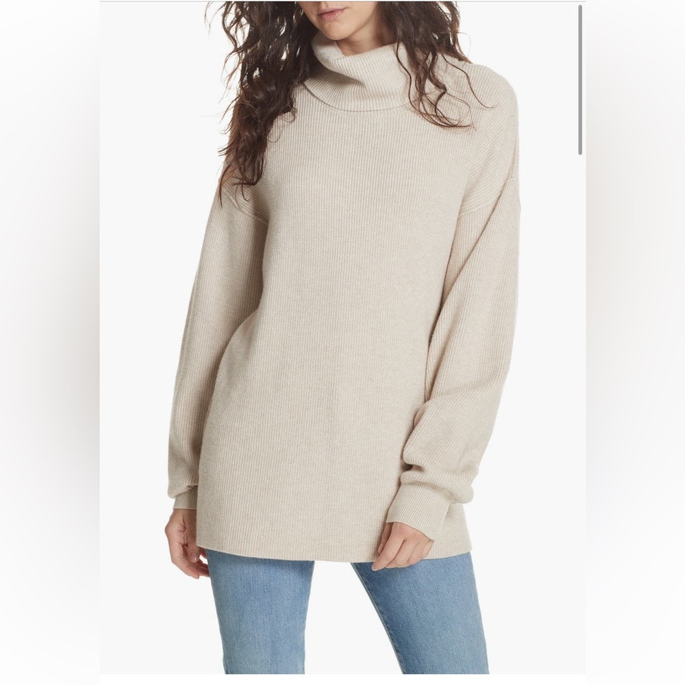 Free People Cozy Knit Cream Turtleneck Sweater Softly Structured Knit Tunic